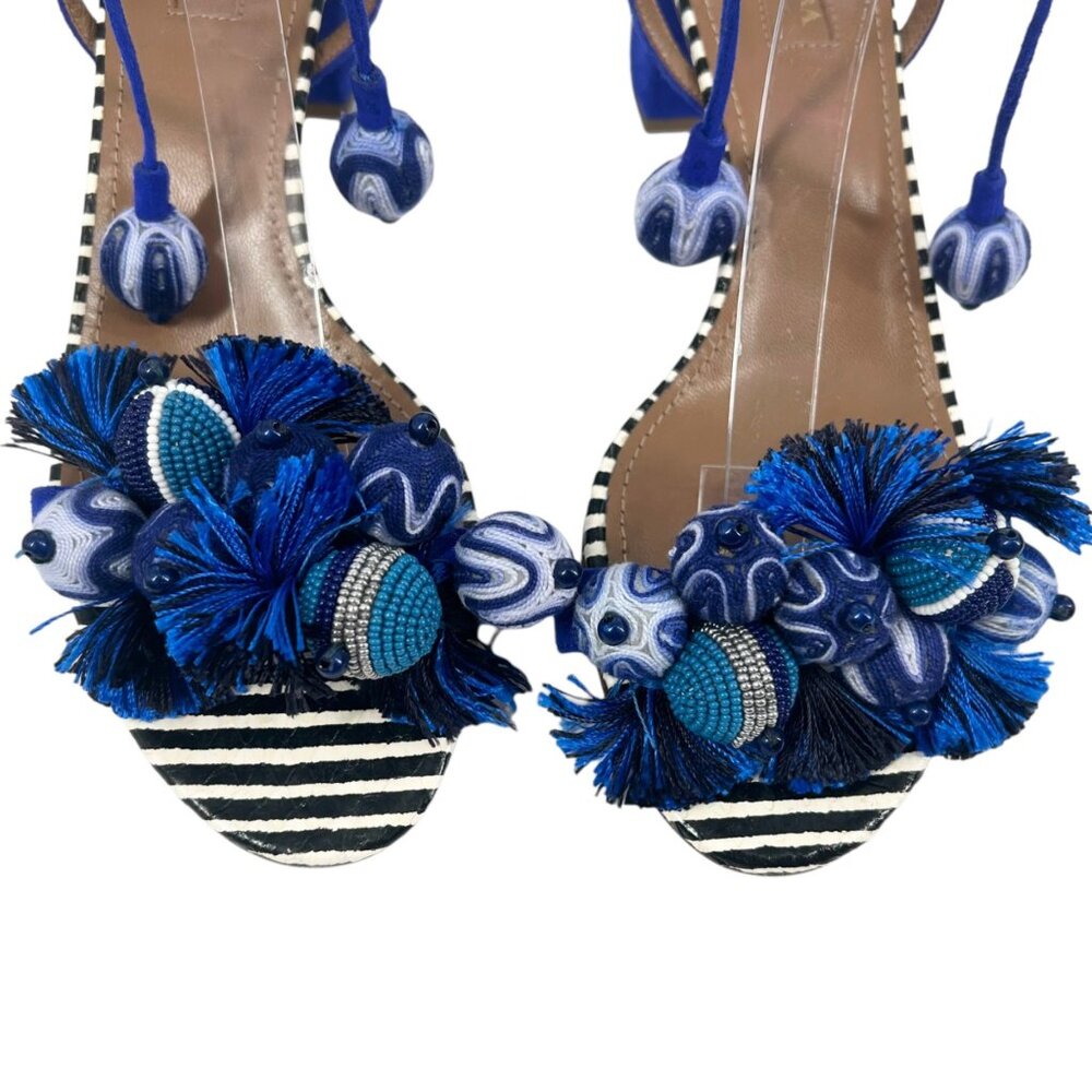NWOB Aquazzura Tropicana Beaded Tassel Block Heeled Sandals - Picture 6 of 14